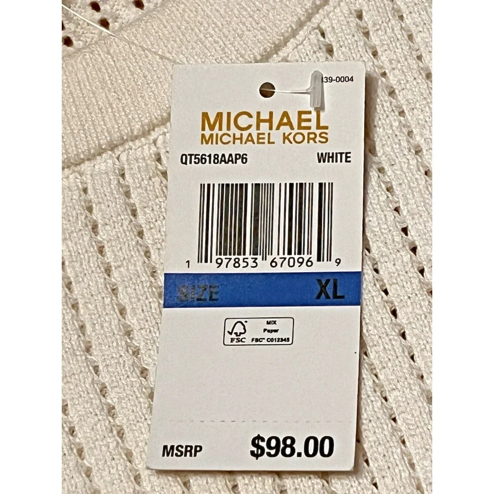 MICHAEL KORS Open Knit Short Sleeve Sweater WHITE Shoulder Detail  Sz XL H12